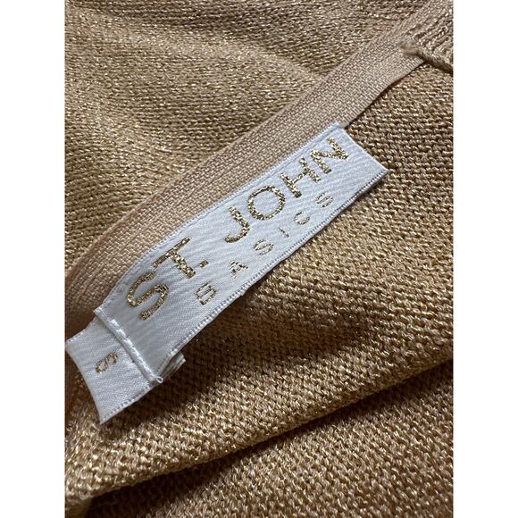 Gold Metallic knit St. John Mock Neck short sleeved sweater small 80's - Picture 2 of 7